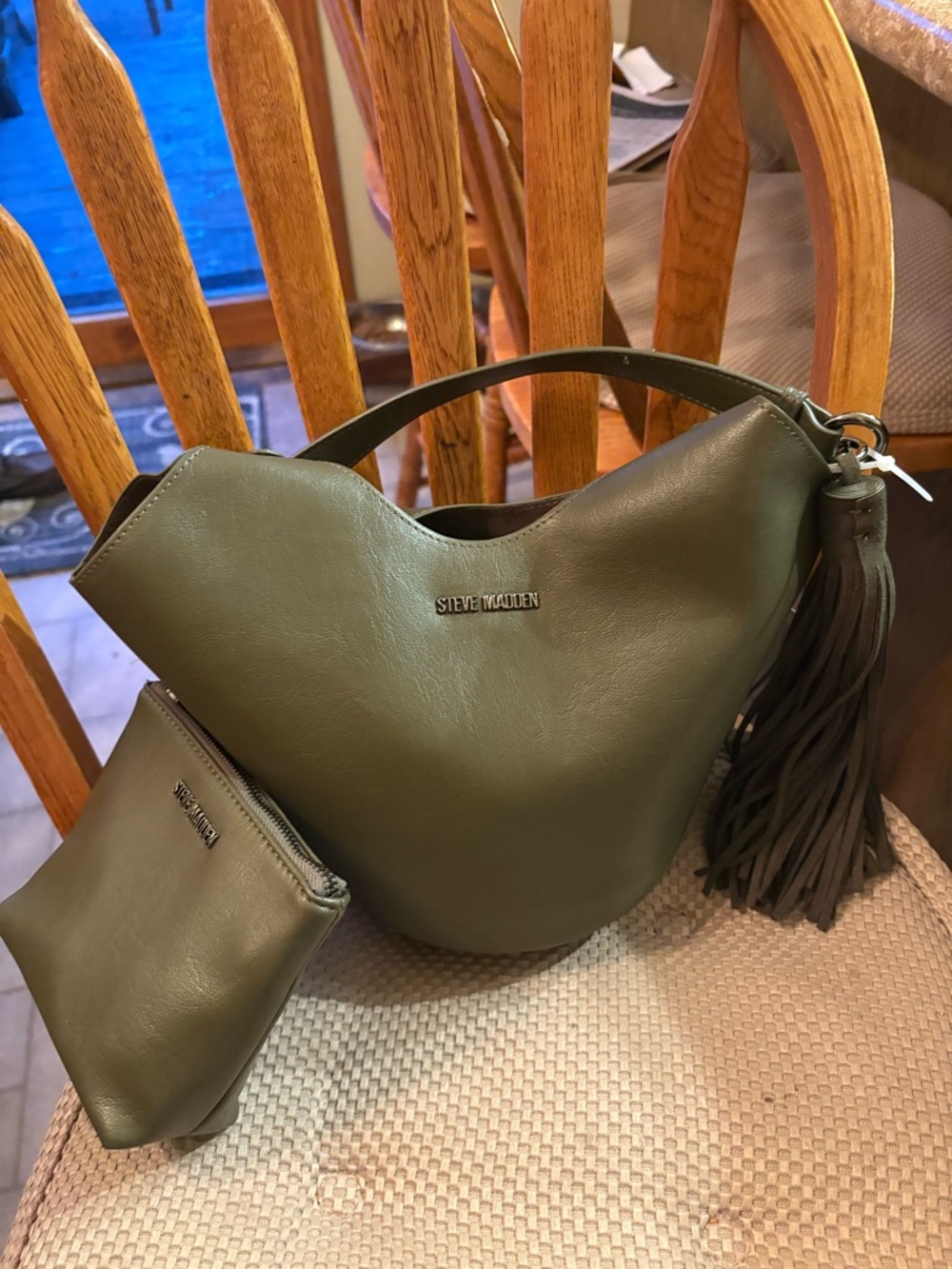 New Steve Madden Deep Olive Hobo with Tassel and Pouch